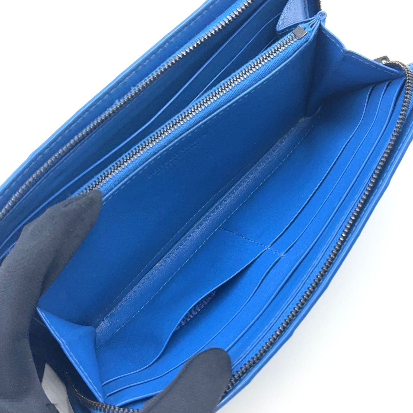 Bottega Veneta Intrecciato Leather Blue Wallet Gold — view 5