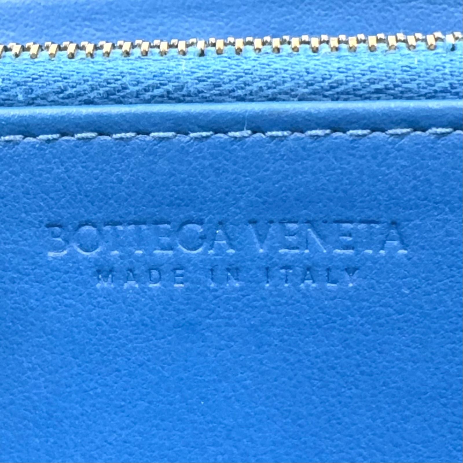 Bottega Veneta Intrecciato Leather Blue Wallet Gold — view 4