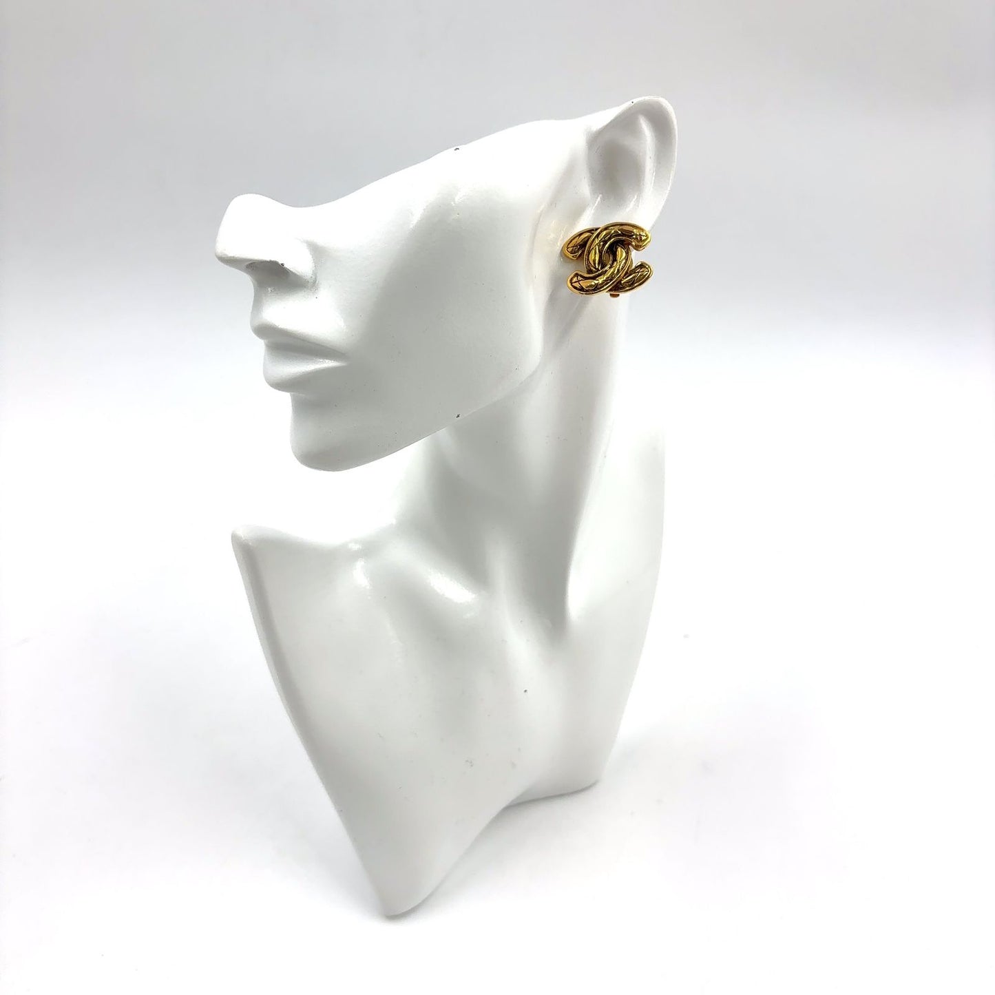 Chanel Vintage Quilted CC Logo Gold Plated Earrings — view 8