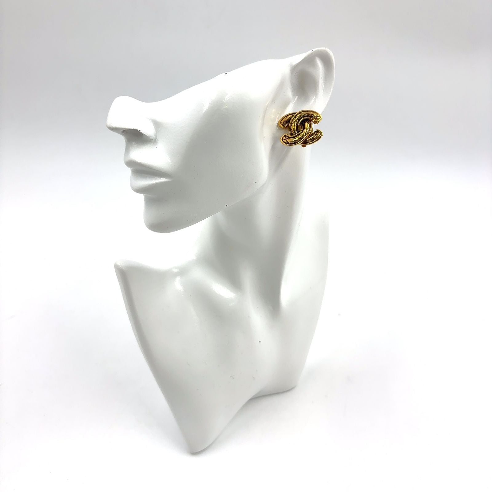 Chanel Vintage Quilted CC Logo Gold Plated Earrings — view 8