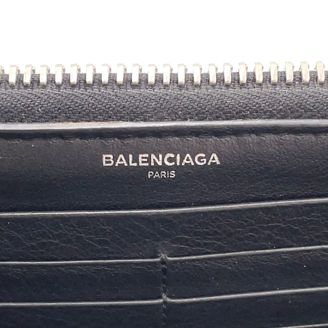 Balenciaga Paper Continental Zip Around Leather Black Wallet Silver — view 4