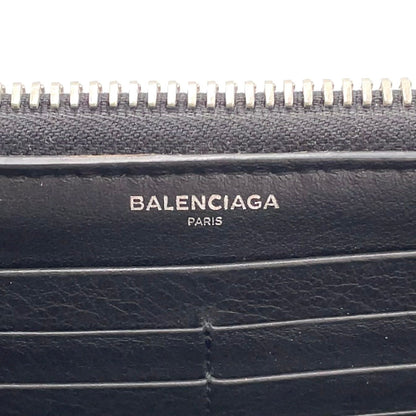 Balenciaga Paper Continental Zip Around Leather Black Wallet Silver — view 4
