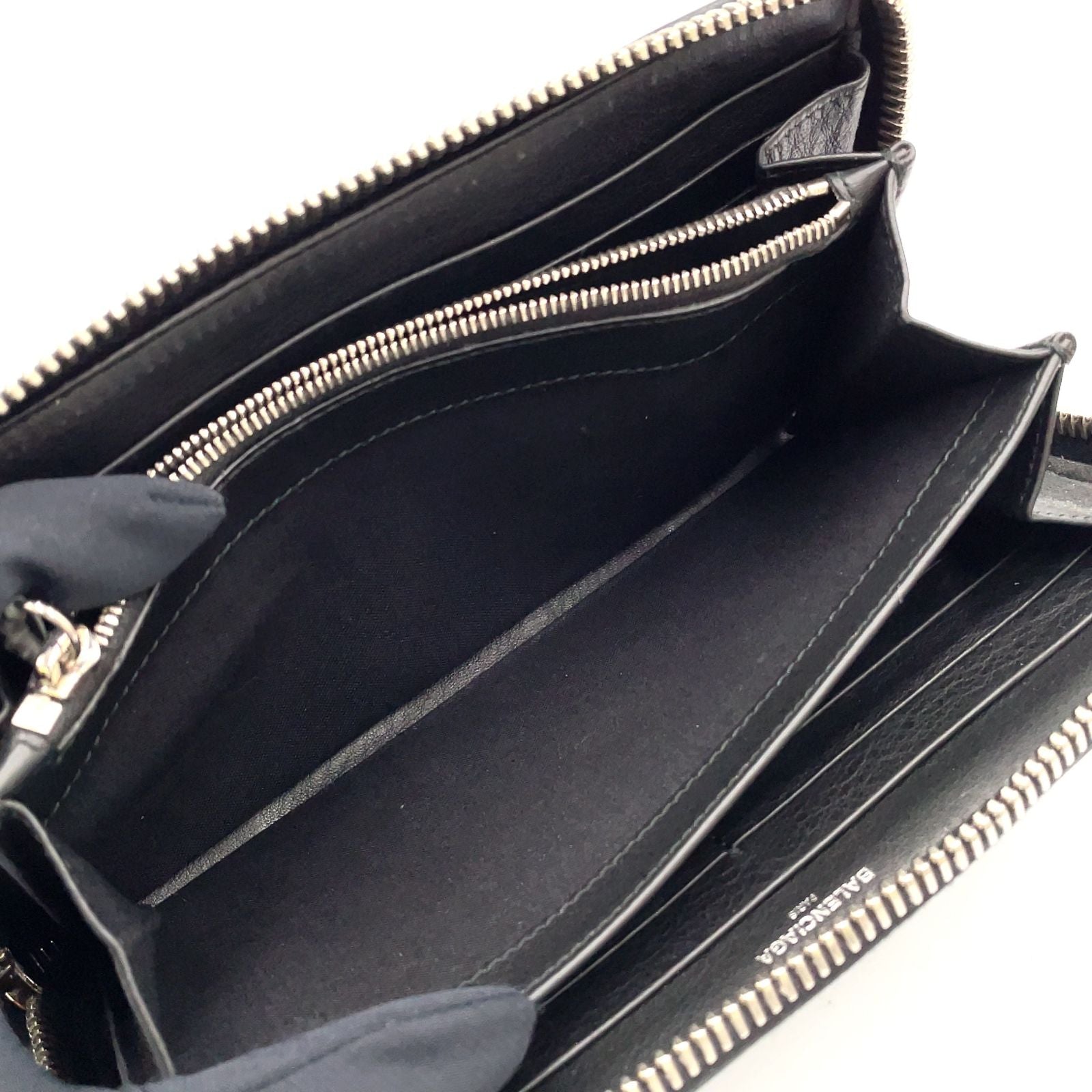 Balenciaga Paper Continental Zip Around Leather Black Wallet Silver — view 6