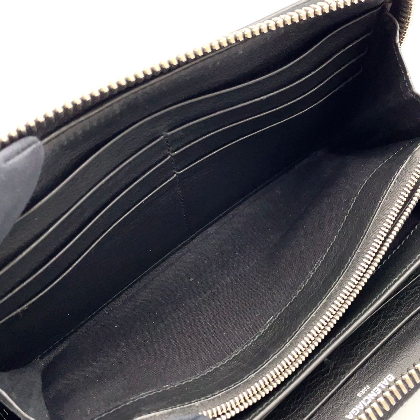 Balenciaga Paper Continental Zip Around Leather Black Wallet Silver — view 5