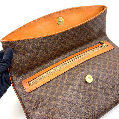 Celine Macadam Pattern Leather Brown Clutch Gold — view 9