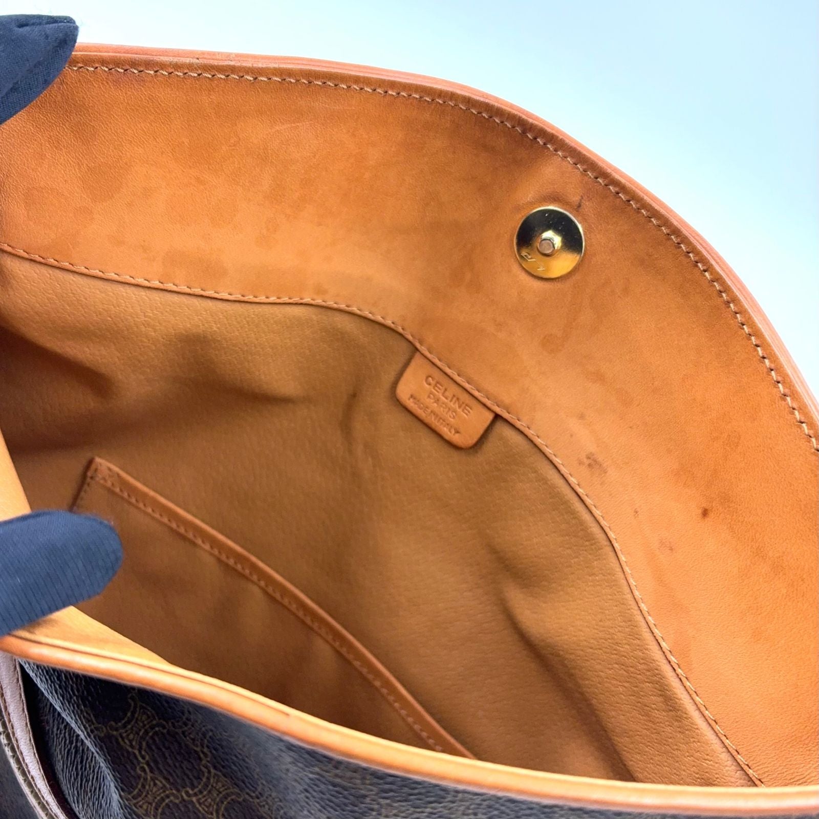 Celine Macadam Pattern Leather Brown Clutch Gold — view 7