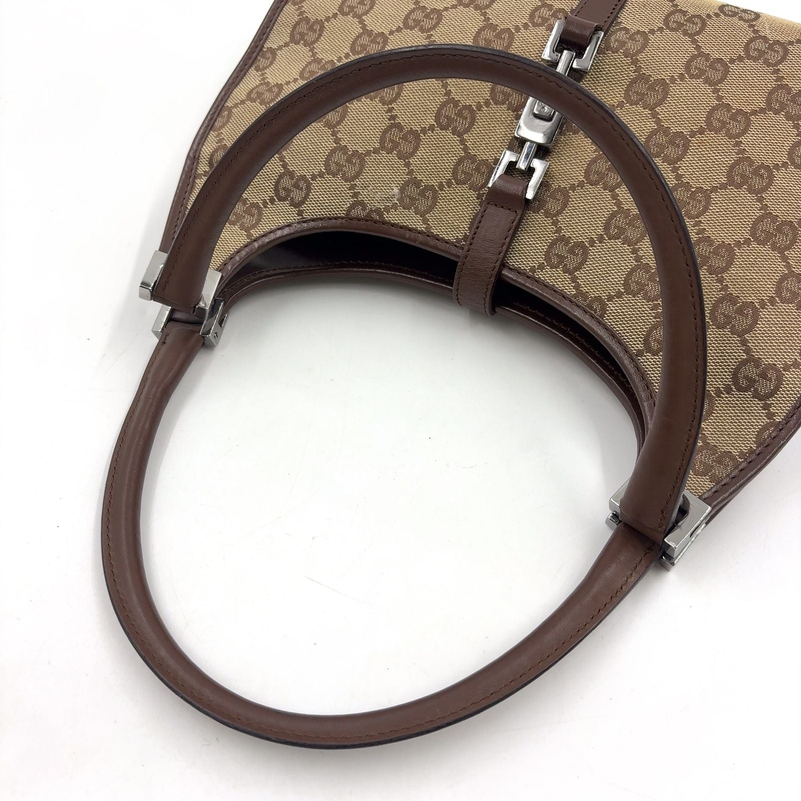 Gucci GG Canvas Jackie Leather Dark Brown Handbag Silver — view 6