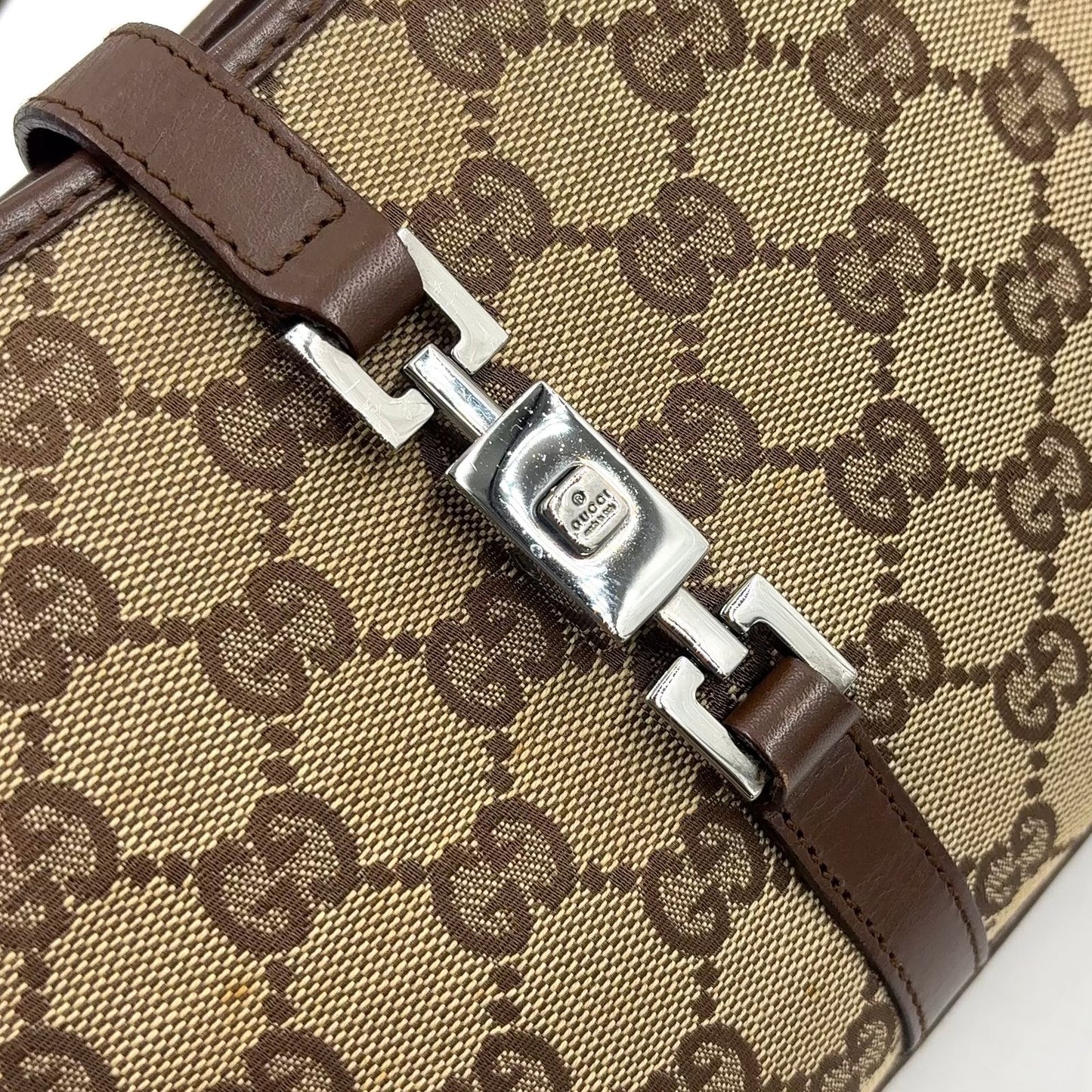 Gucci GG Canvas Jackie Leather Dark Brown Handbag Silver — view 7
