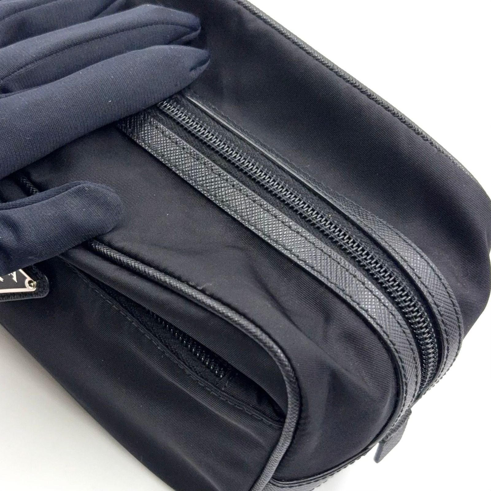 Prada Leather Nylon Black Clutch Silver — view 9