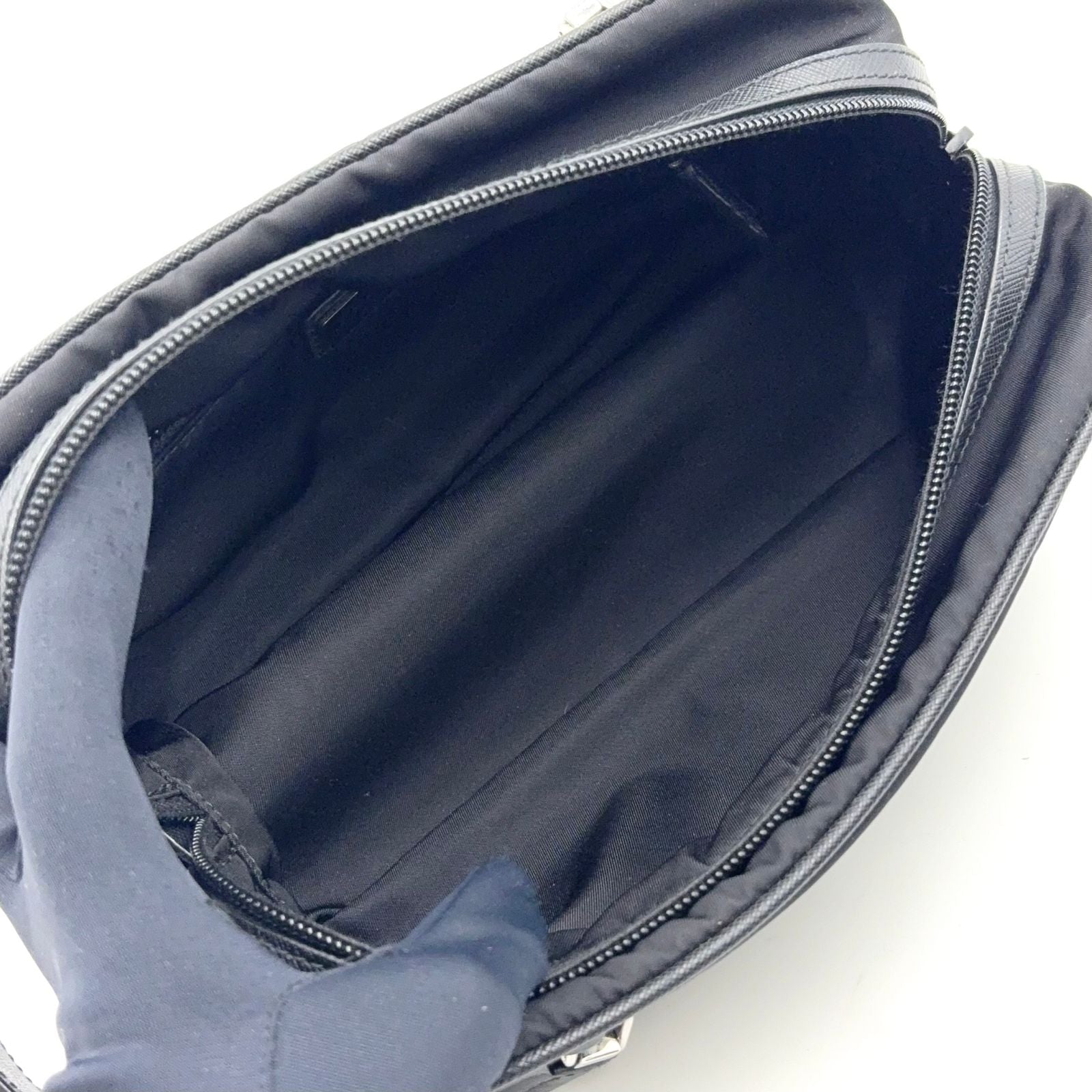 Prada Leather Nylon Black Clutch Silver — view 3