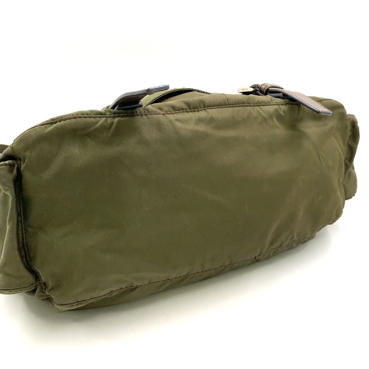 Prada Nylon Khaki Green Shoulder Bag Silver — view 8