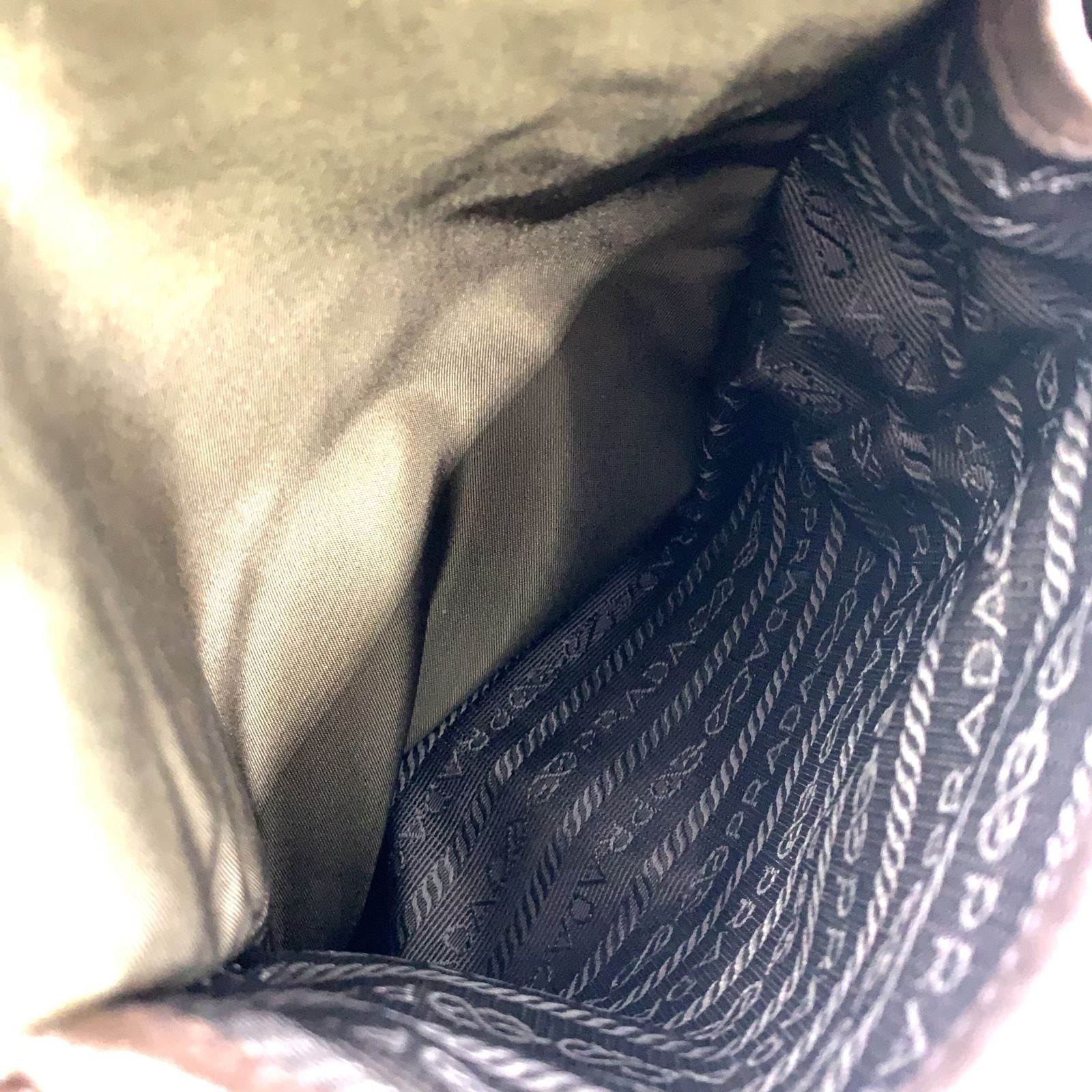 Prada Nylon Khaki Green Shoulder Bag Silver — view 6