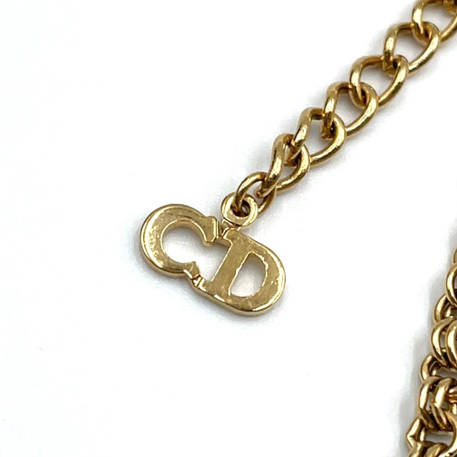 Dior CD Logo Rhinestone Color Clear Gold Necklace — view 4