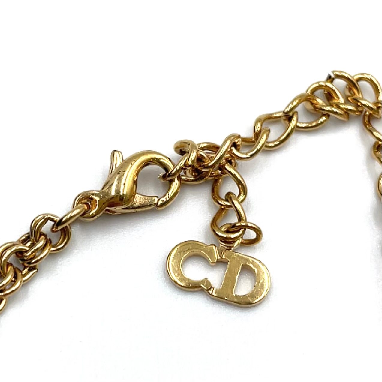 Dior CD Logo Rhinestone Color Clear Gold Necklace — view 7