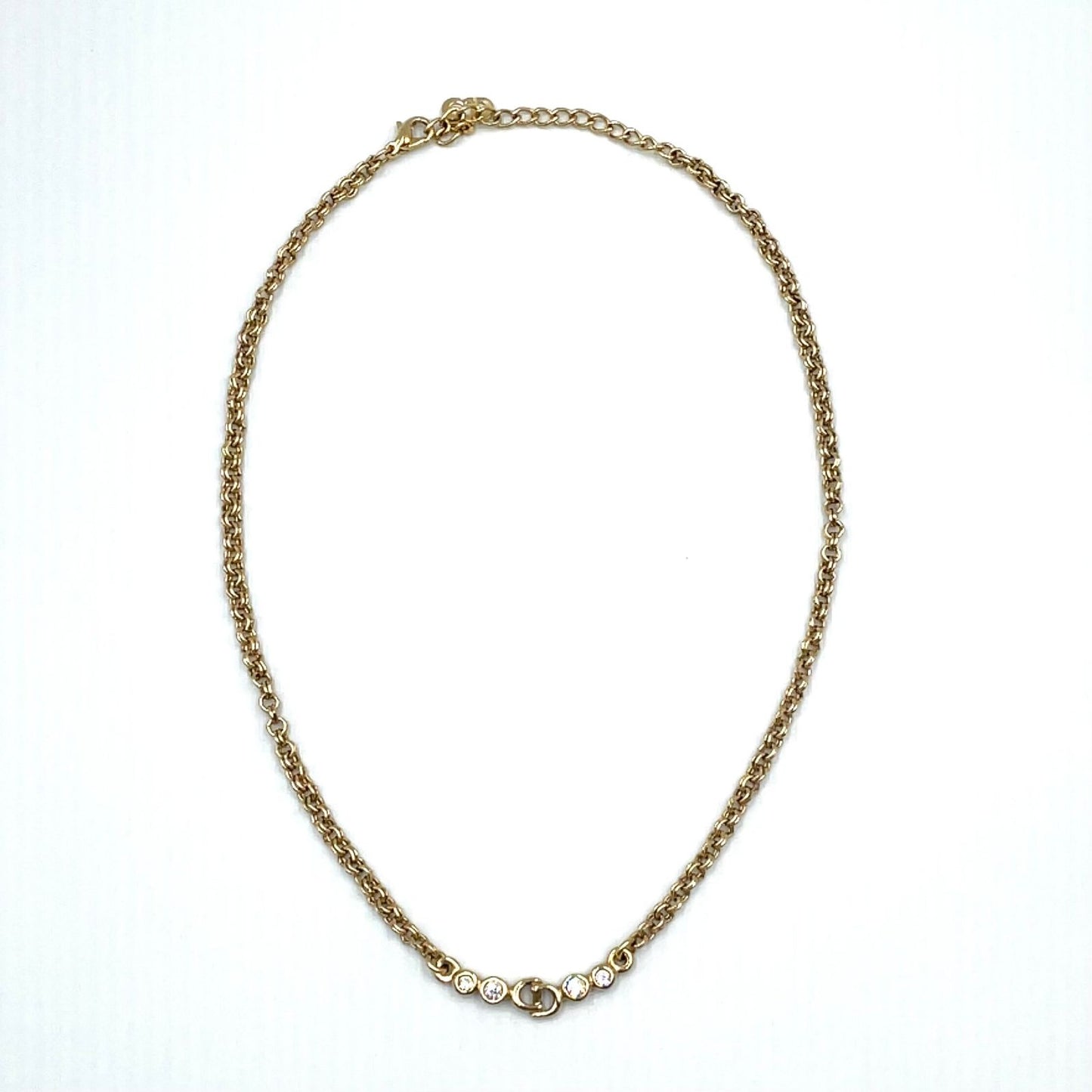 Dior CD Logo Rhinestone Color Clear Gold Necklace — view 3