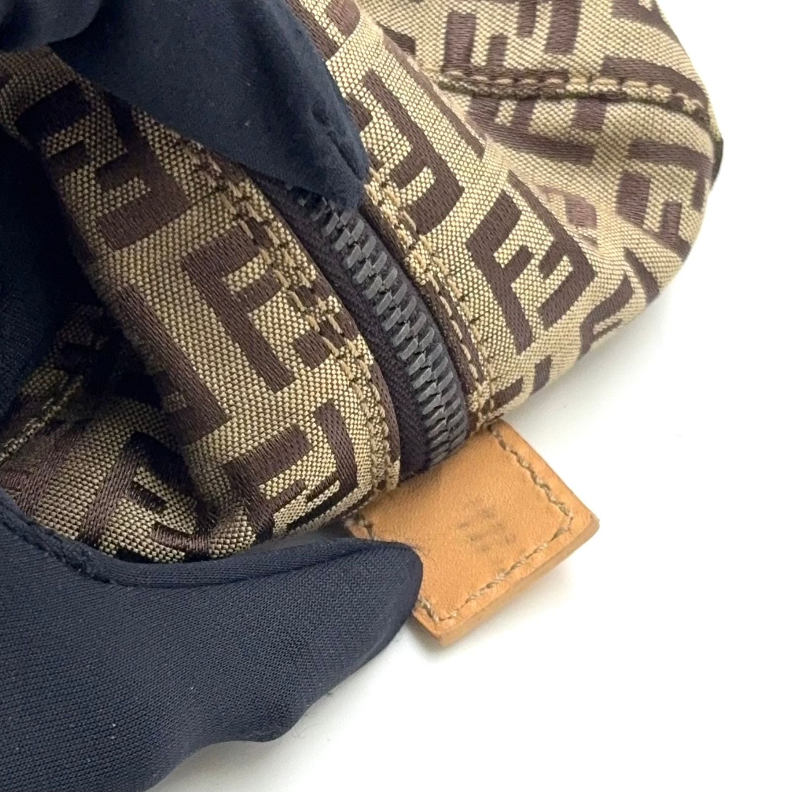 Fendi Zucchino Leather Canvas Beige Light Brown Handbag Black — view 7