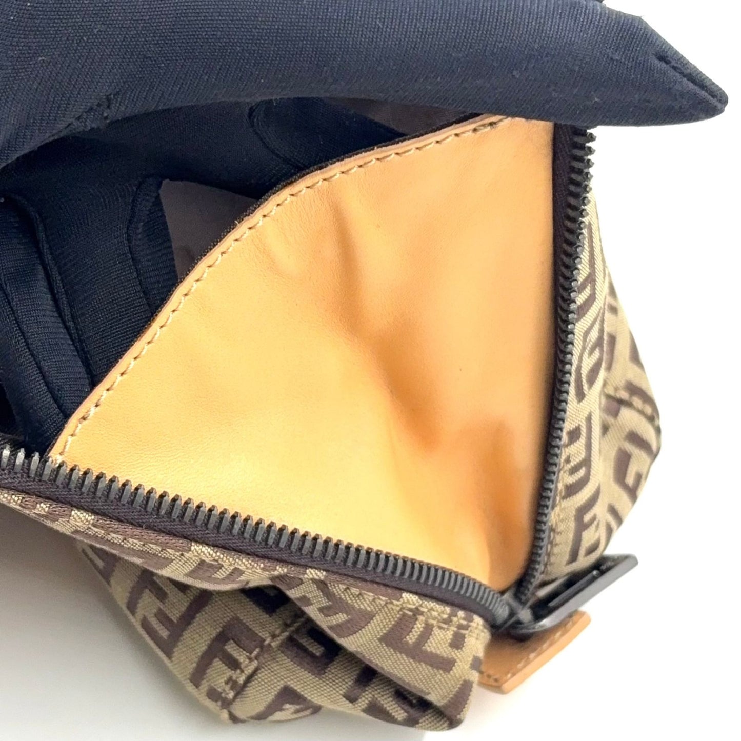 Fendi Zucchino Leather Canvas Beige Light Brown Handbag Black — view 9