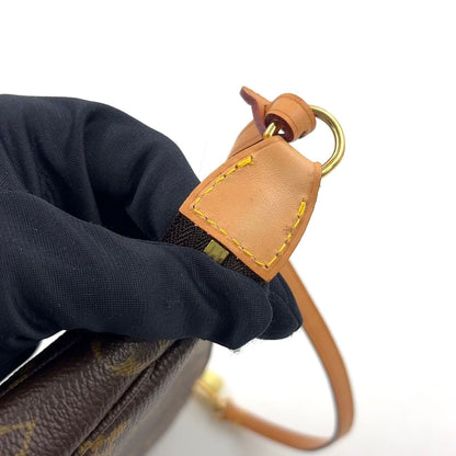 Louis Vuitton Pochette Monogram Leather Brown Handbag Gold — view 7