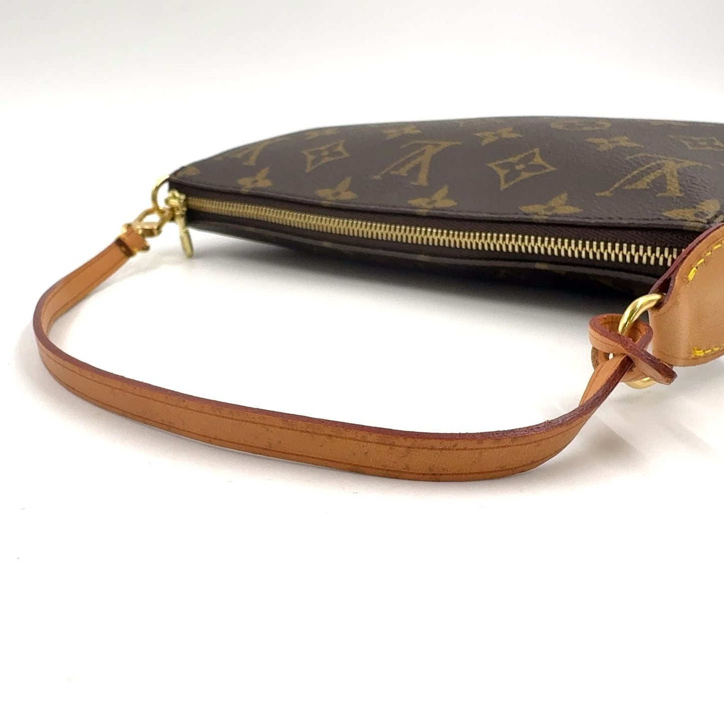 Louis Vuitton Pochette Monogram Leather Brown Handbag Gold — view 5