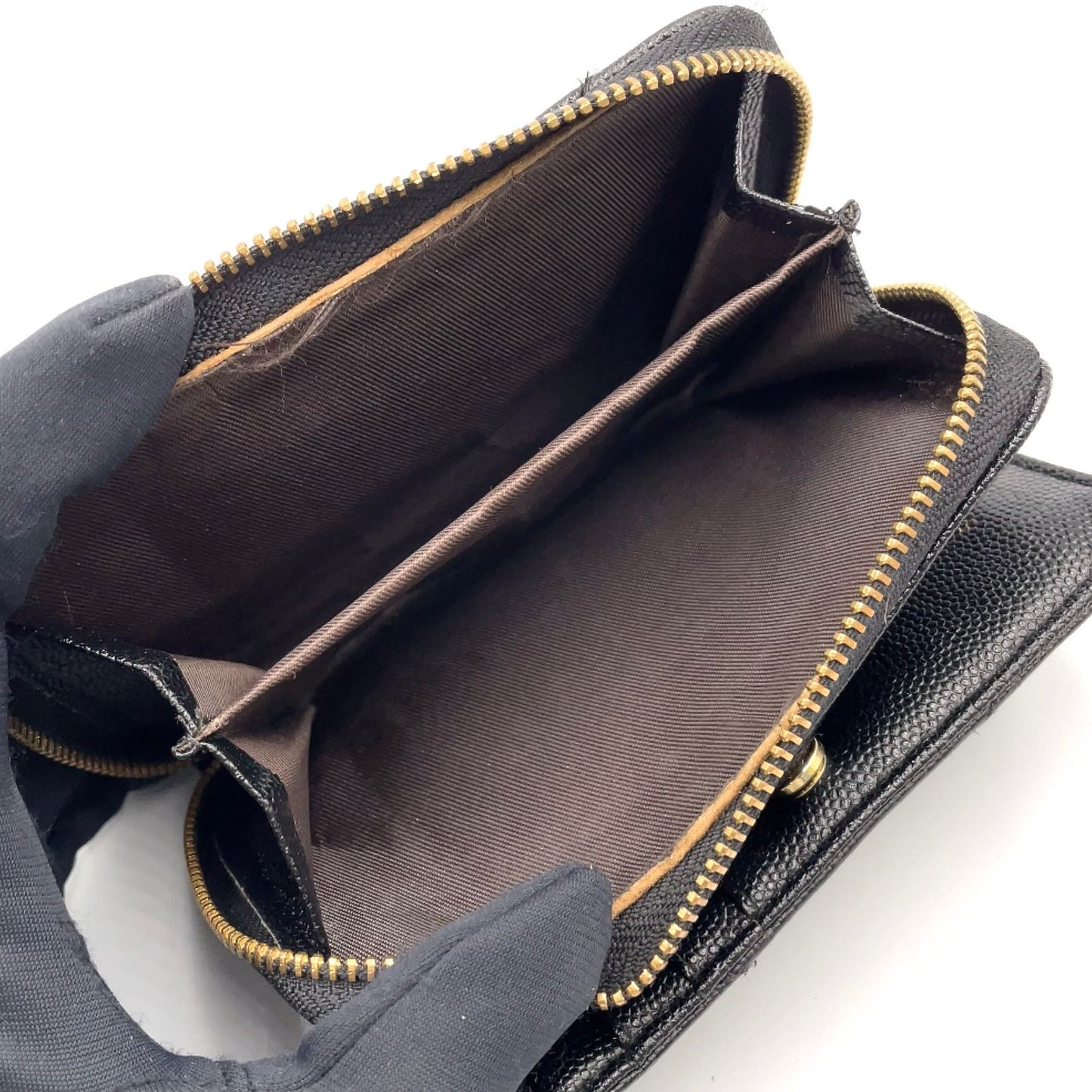 Saint Laurent Paris Monogram Compact Zip Around Leather Black Wallet Gold — view 3