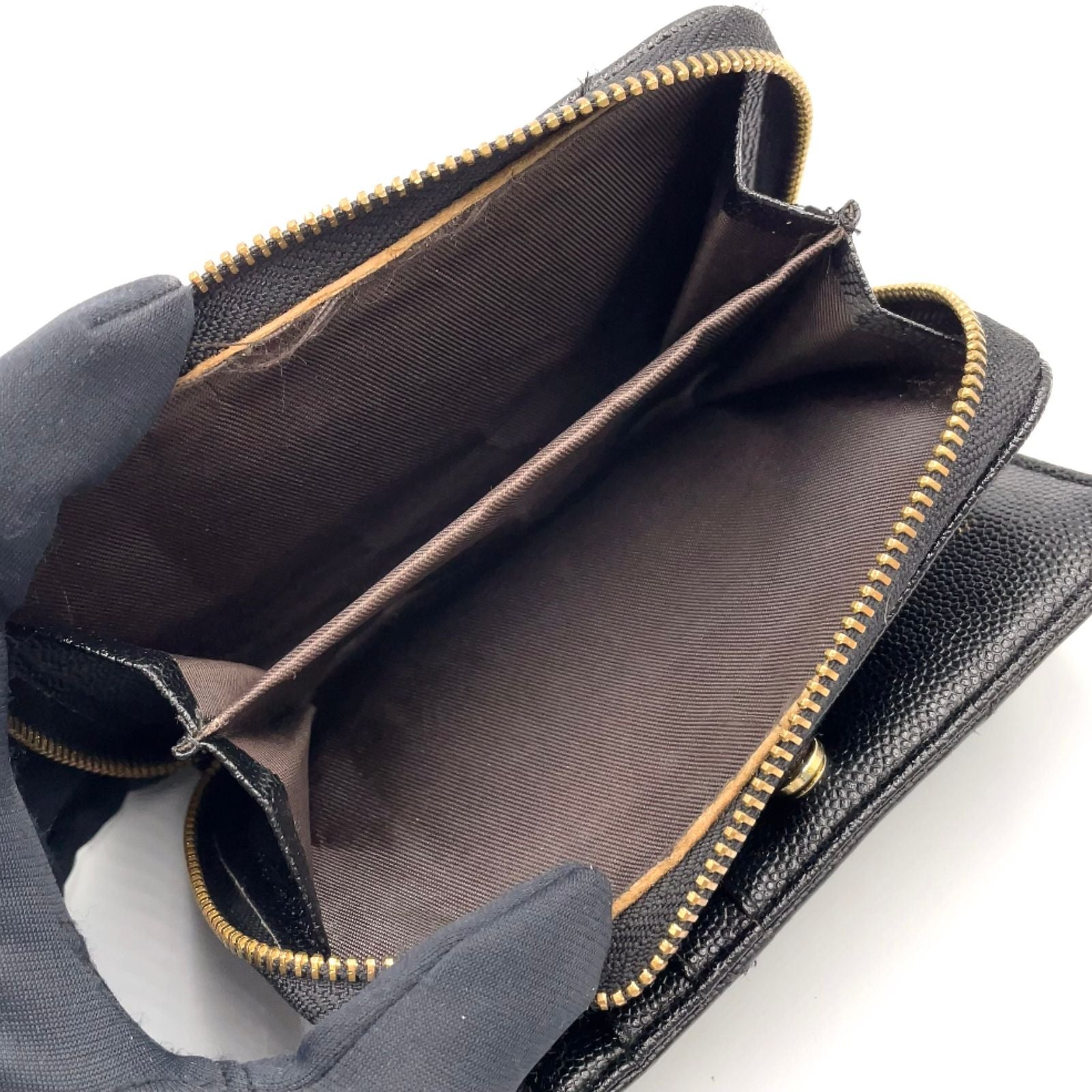 Saint Laurent Paris Monogram Compact Zip Around Leather Black Wallet Gold — view 3