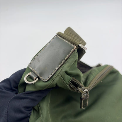 Prada Leather Nylon Khaki Green Shoulder Bag Silver — view 7