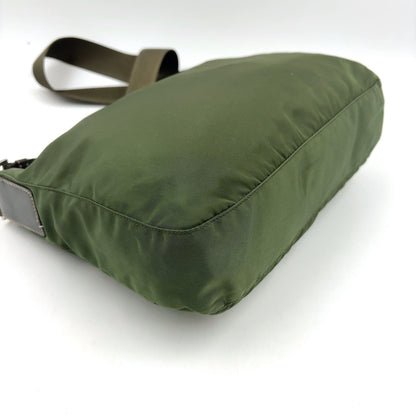 Prada Leather Nylon Khaki Green Shoulder Bag Silver — view 8