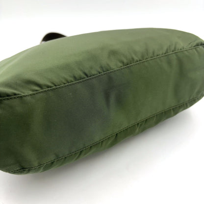 Prada Leather Nylon Khaki Green Shoulder Bag Silver — view 9