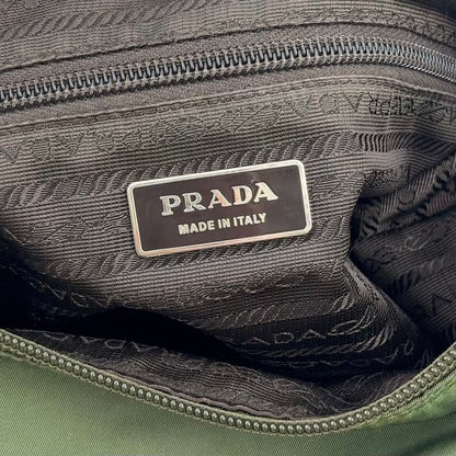 Prada Leather Nylon Khaki Green Shoulder Bag Silver — view 4
