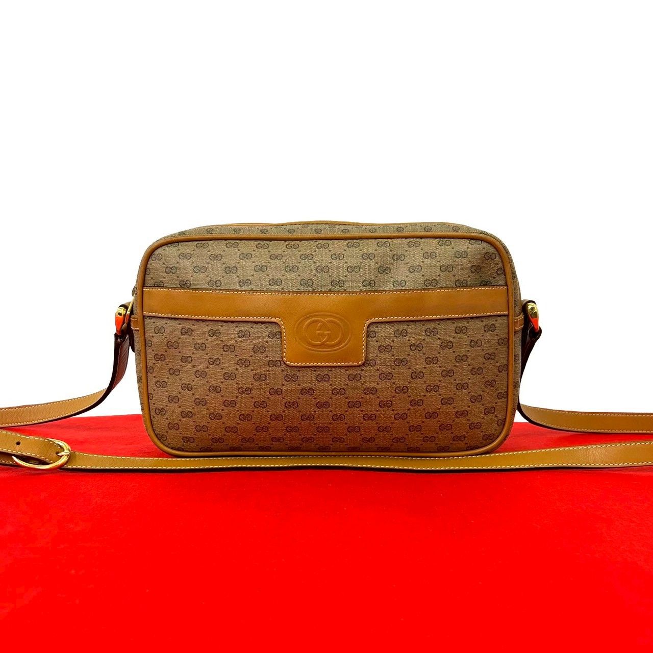 Gucci Vintage Micro GG Logo Leather Mini Shoulder Bag Pochette Brown Camel