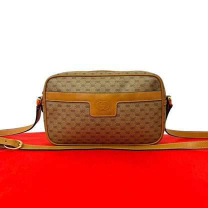 Gucci Vintage Micro GG Logo Leather Mini Shoulder Bag Pochette Brown Camel