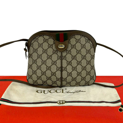 Gucci Vintage Sherry Line GG Logo Leather Mini Shoulder Bag Brown