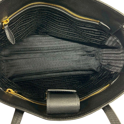 Prada Logo Vitello Daino Leather Tote Shoulder Bag Business Black — view 9