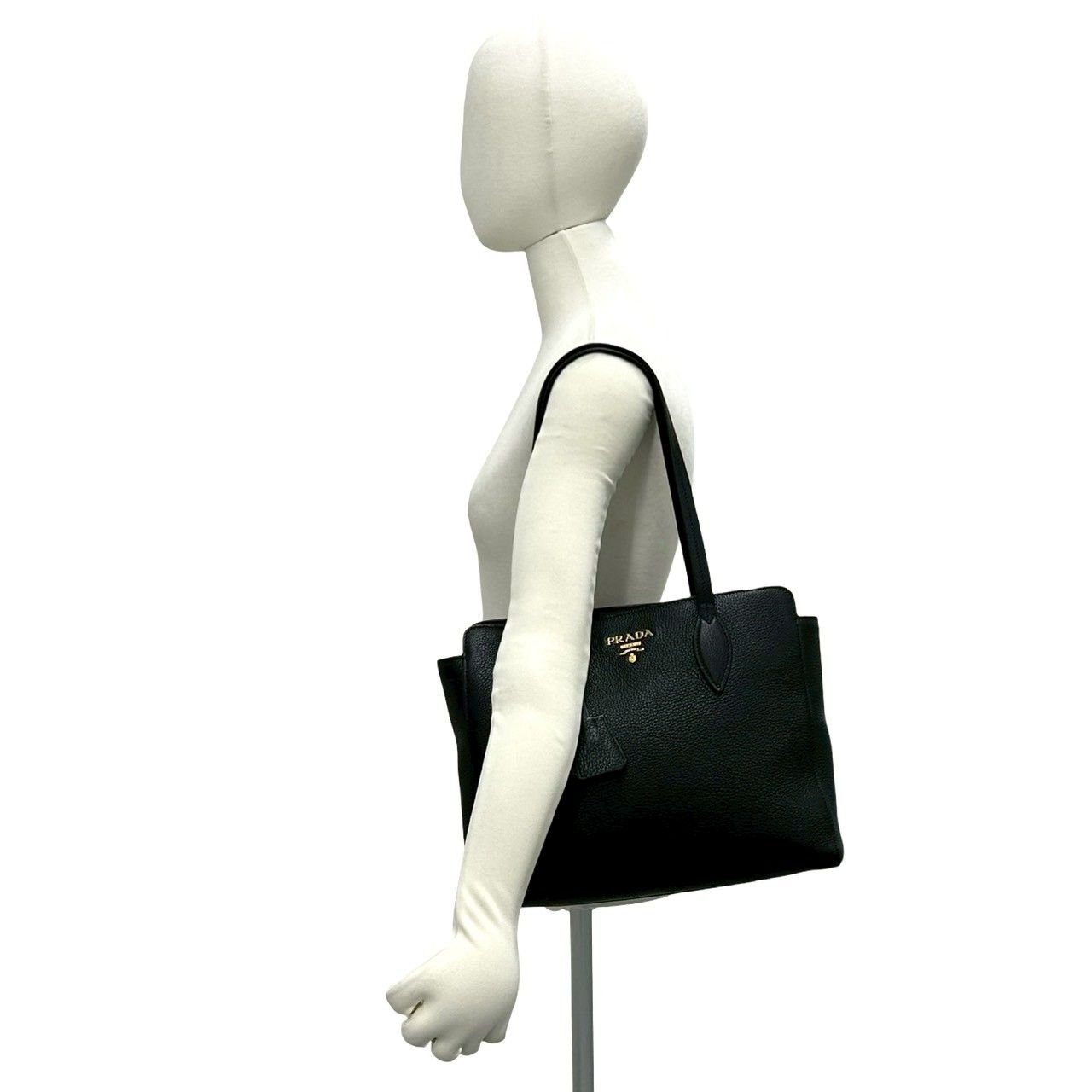Prada Logo Vitello Daino Leather Tote Shoulder Bag Business Black — view 2