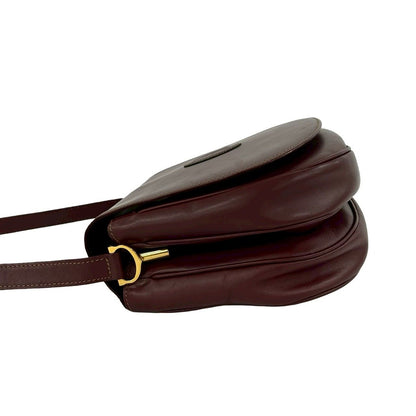 Cartier Vintage Must Line Logo Embossed Leather Shoulder Bag Pochette Bordeaux — view 5