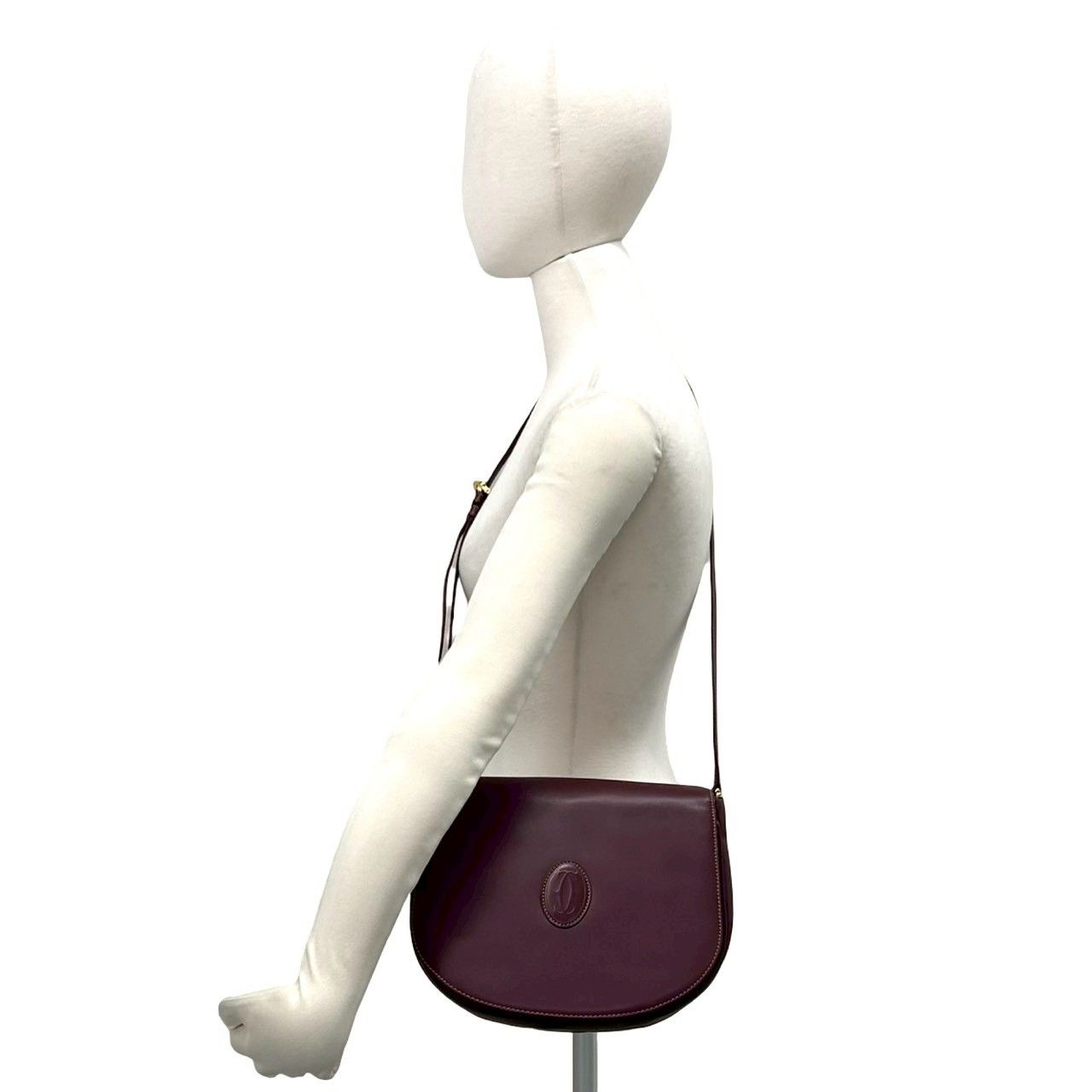 Cartier Vintage Must Line Logo Embossed Leather Shoulder Bag Pochette Bordeaux — view 2