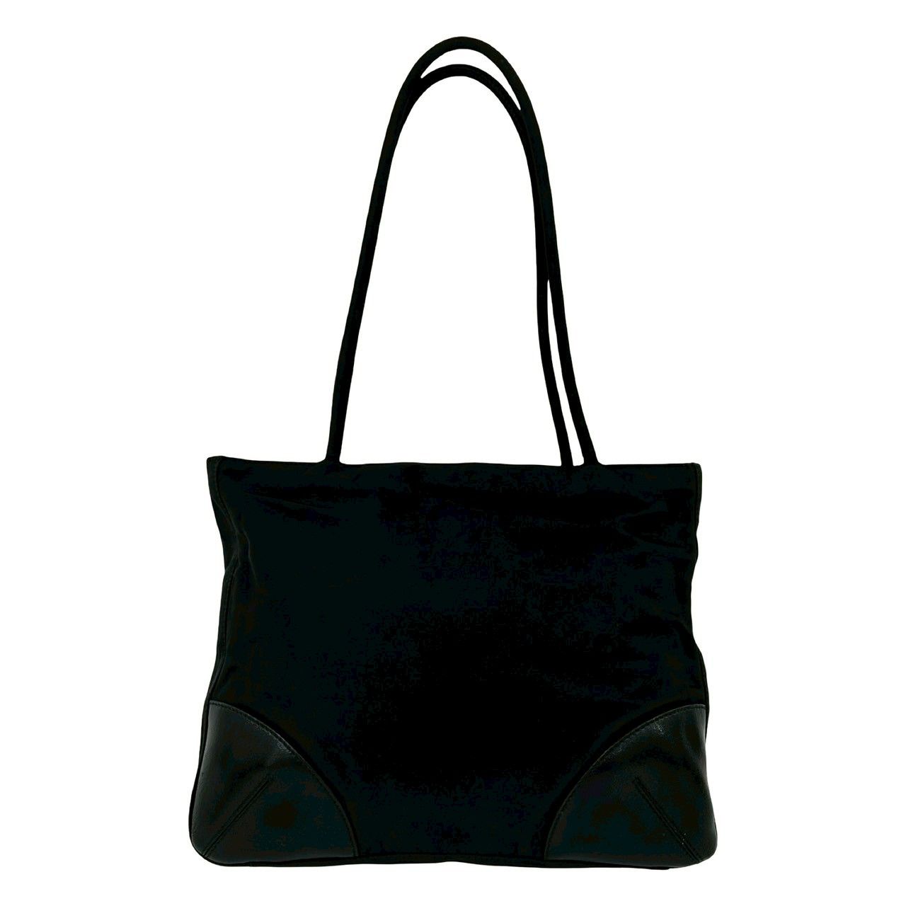 Prada Nylon Leather Tote Shoulder Bag Black — view 3