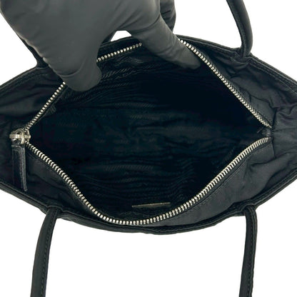 Prada Nylon Leather Tote Shoulder Bag Black — view 9