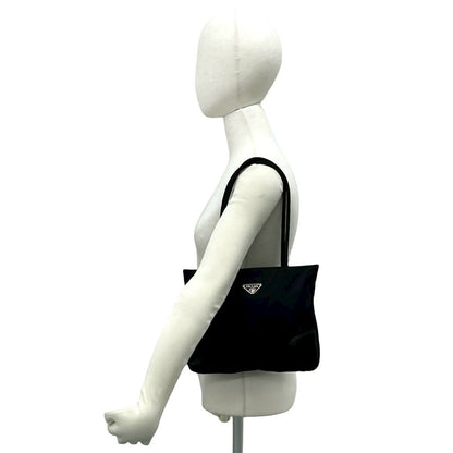 Prada Nylon Leather Tote Shoulder Bag Black — view 2