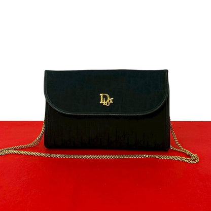 Dior Trotter Pattern Logo Canvas Leather Chain Mini Shoulder Bag Black
