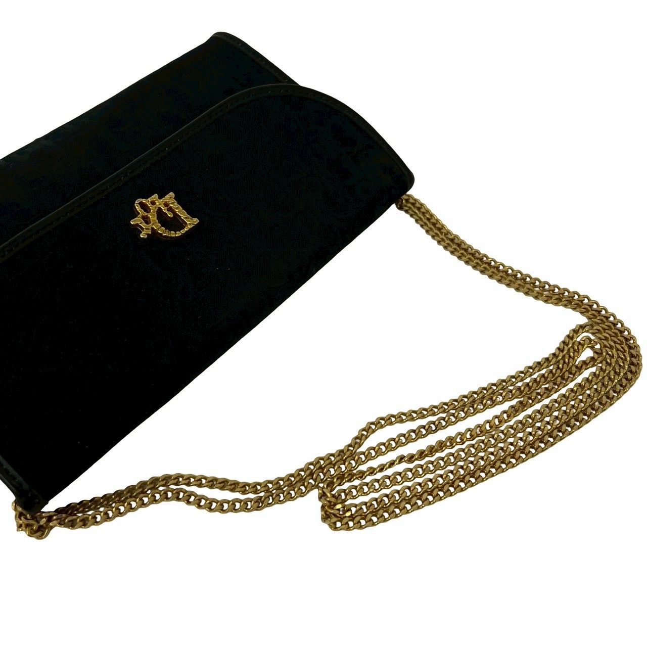 Dior Trotter Pattern Logo Canvas Leather Chain Mini Shoulder Bag Black — view 4