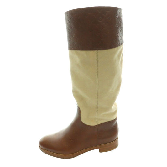 Louis Vuitton Monogram Long Boots Leather Canvas 35 Brown Ivory SS