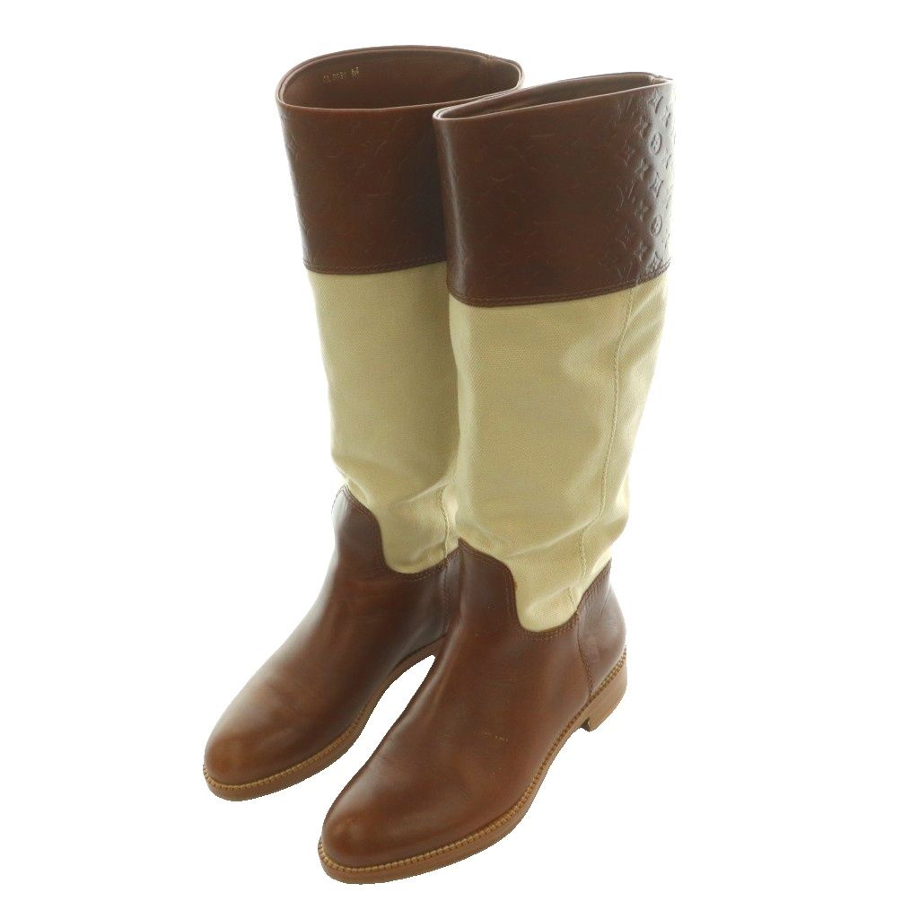 Louis Vuitton Monogram Long Boots Leather Canvas 35 Brown Ivory SS — view 2