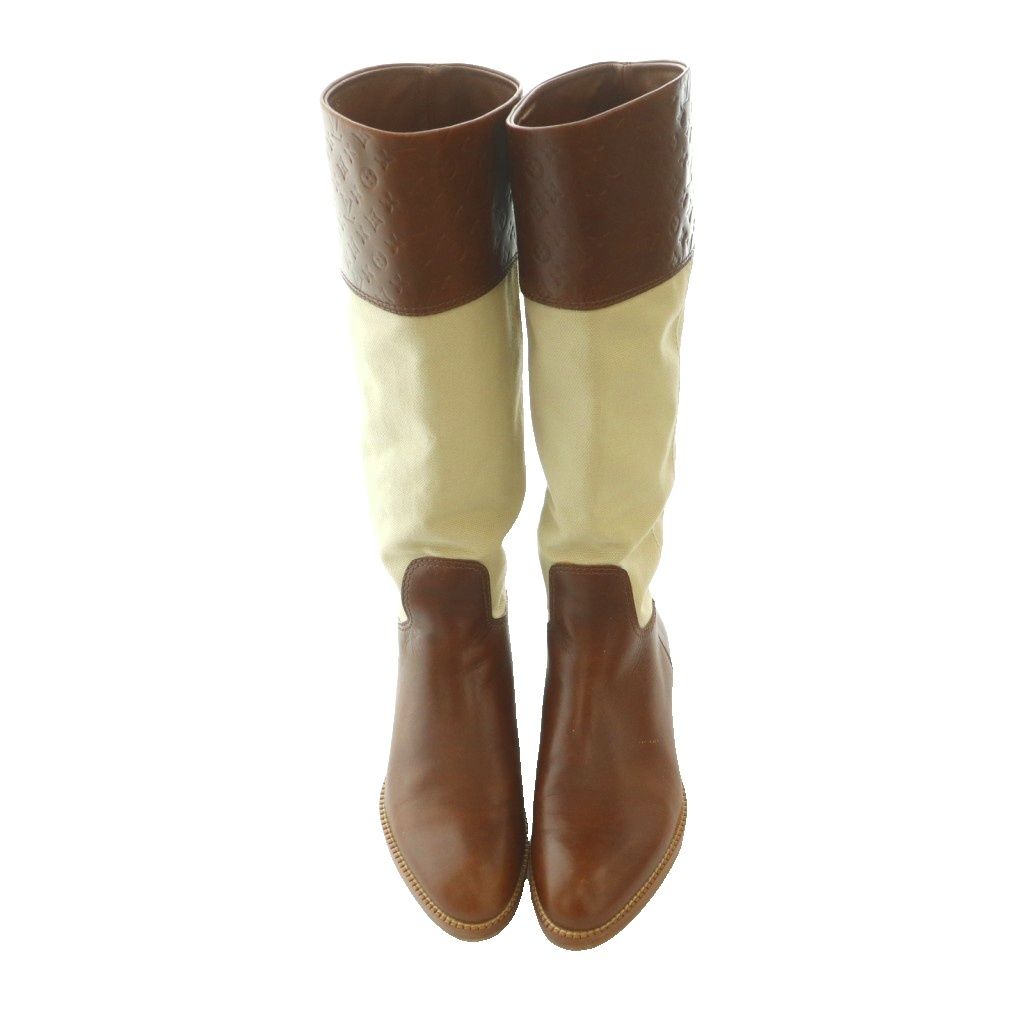 Louis Vuitton Monogram Long Boots Leather Canvas 35 Brown Ivory SS — view 5