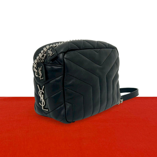 Saint Laurent Paris Lou Bowling Quilted Leather Chain Shoulder Bag Black