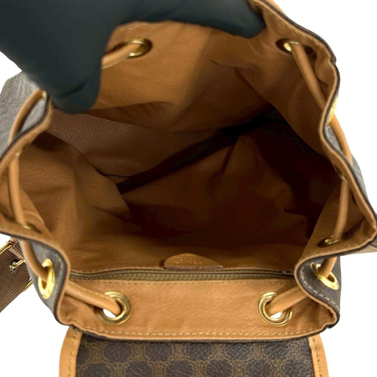 Celine Vintage Macadam Blason Triomphe Pattern Logo Ring Leather Backpack Brown — view 9