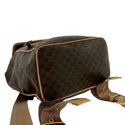 Celine Vintage Macadam Blason Triomphe Pattern Logo Ring Leather Backpack Brown