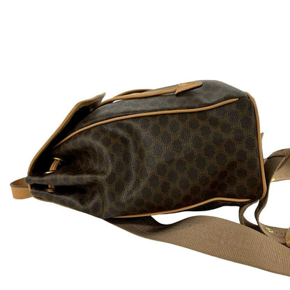 Celine Vintage Macadam Blason Triomphe Pattern Logo Ring Leather Backpack Brown