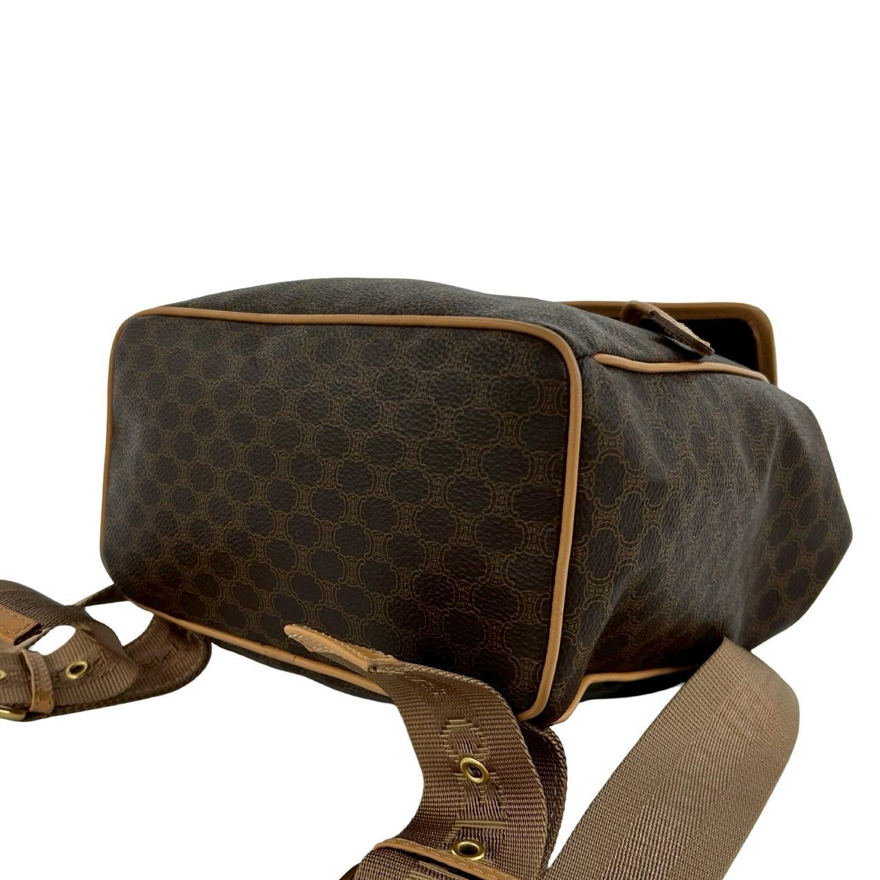 Celine Vintage Macadam Blason Triomphe Pattern Logo Ring Leather Backpack Brown