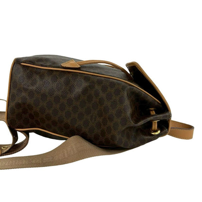 Celine Vintage Macadam Blason Triomphe Pattern Logo Ring Leather Backpack Brown